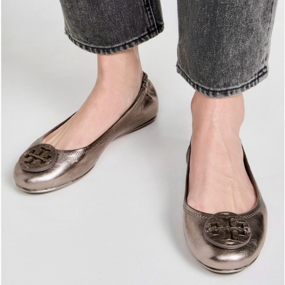 Tory Burch Minnie Metallic Pewter Flats